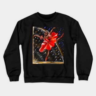 Ballet, African American black ballerina in red pointe shoes, dress and crown 3 in red tutu and red shoes  - brown skin ballerina Crewneck Sweatshirt